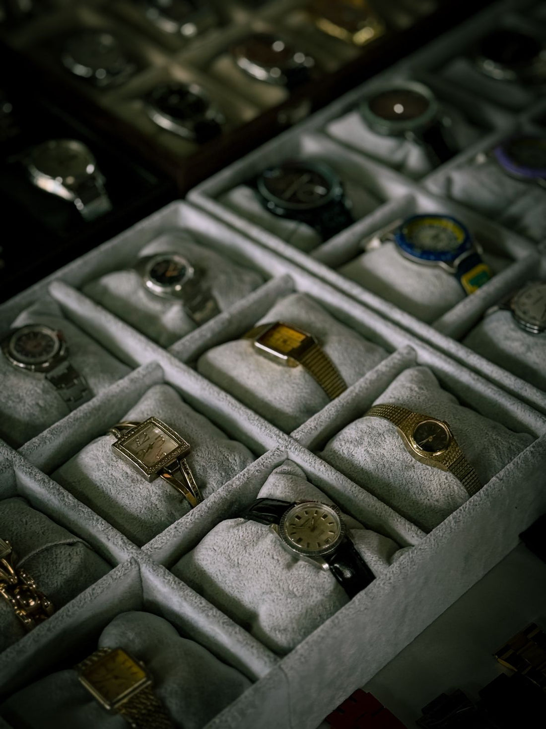 Montres rangées dans des coffrets de luxe